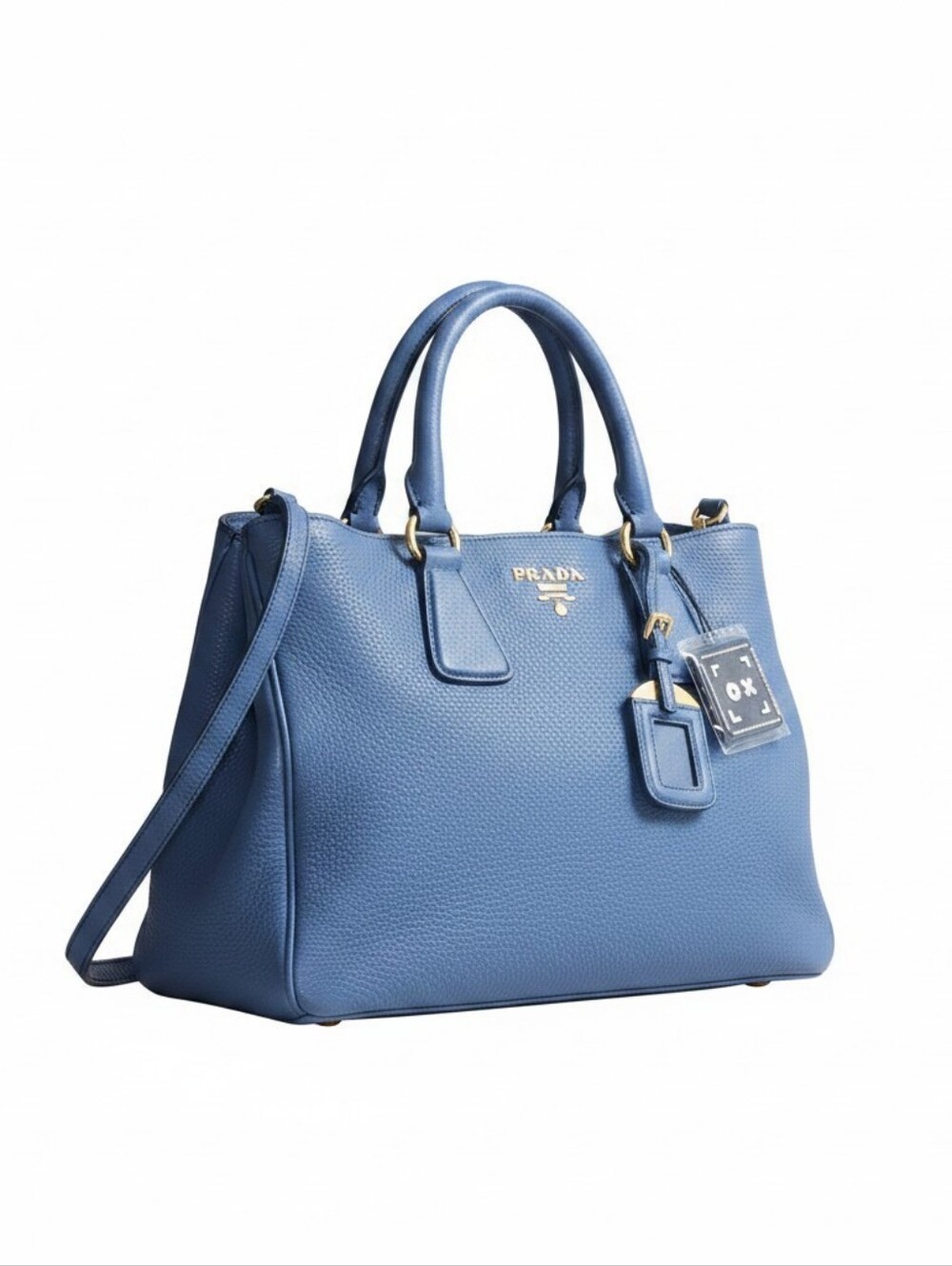 Prada Royal Blue Pebbled Leather Satchel with Detachable Strap